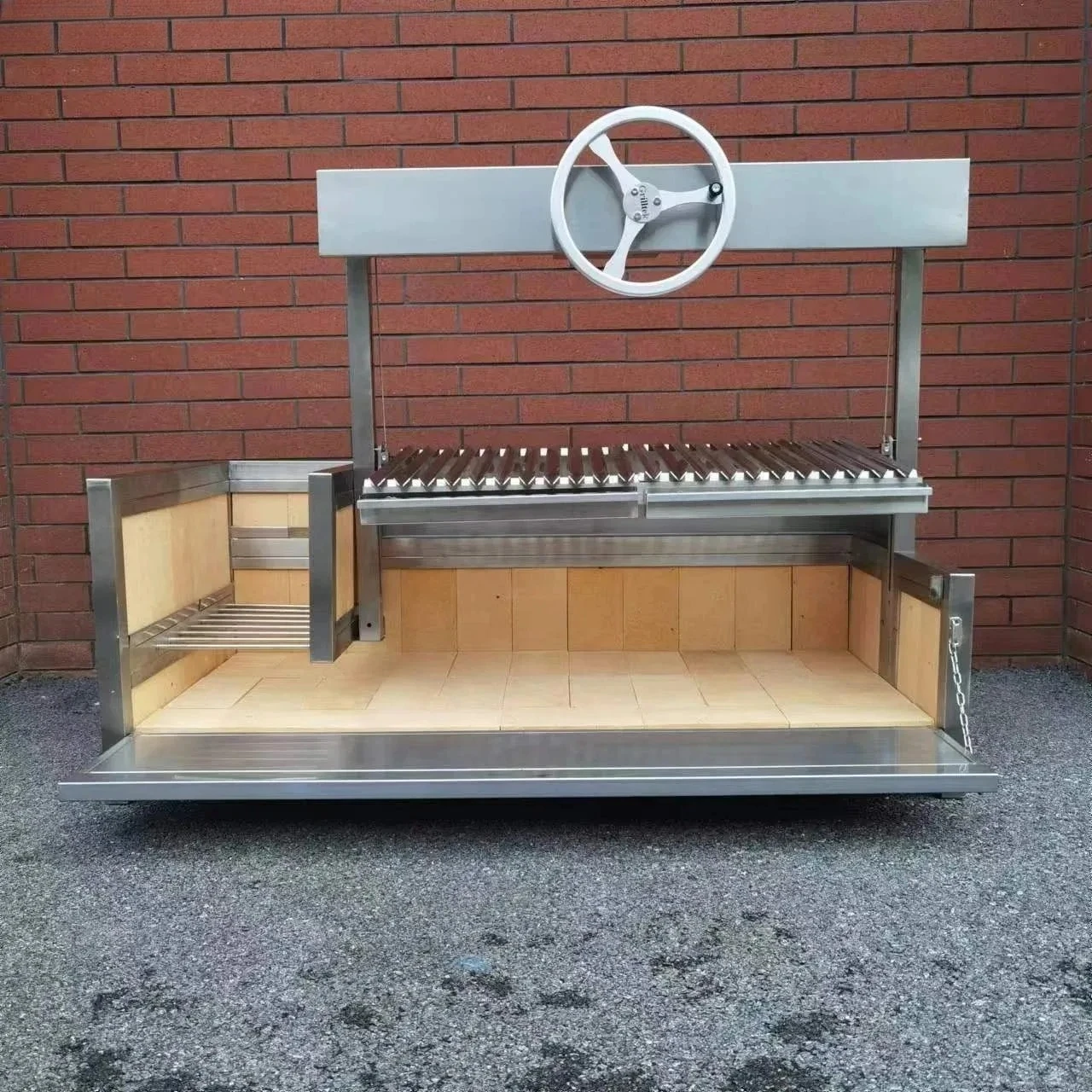 53 Inch Stainless Steel Charcoal Barbecue Grill Outdoor Wood Fuel Roasting Equipment With Coal Storage Basket