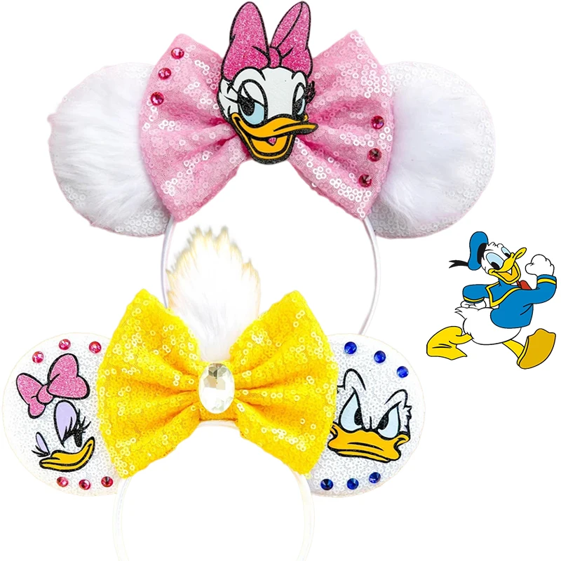 

Disney Donald Duck Headbands Kids Pink Bow Daisy Hairbands Girls Adult Carnival Hair Accessories For Women Sequins Headwear Gift