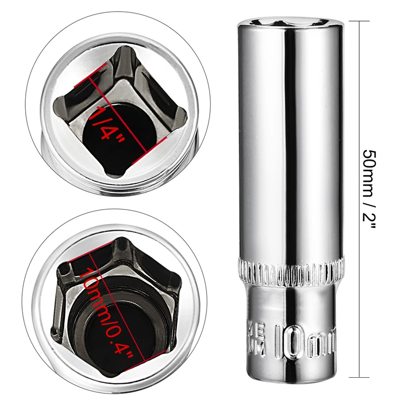 Imagem -02 - Uxcell Peças 6.35 Mm1 Polegada Drive Soquete Profundo de Pontos 10 mm Cr-v para Faça Você Mesmo Reparação Automotiva