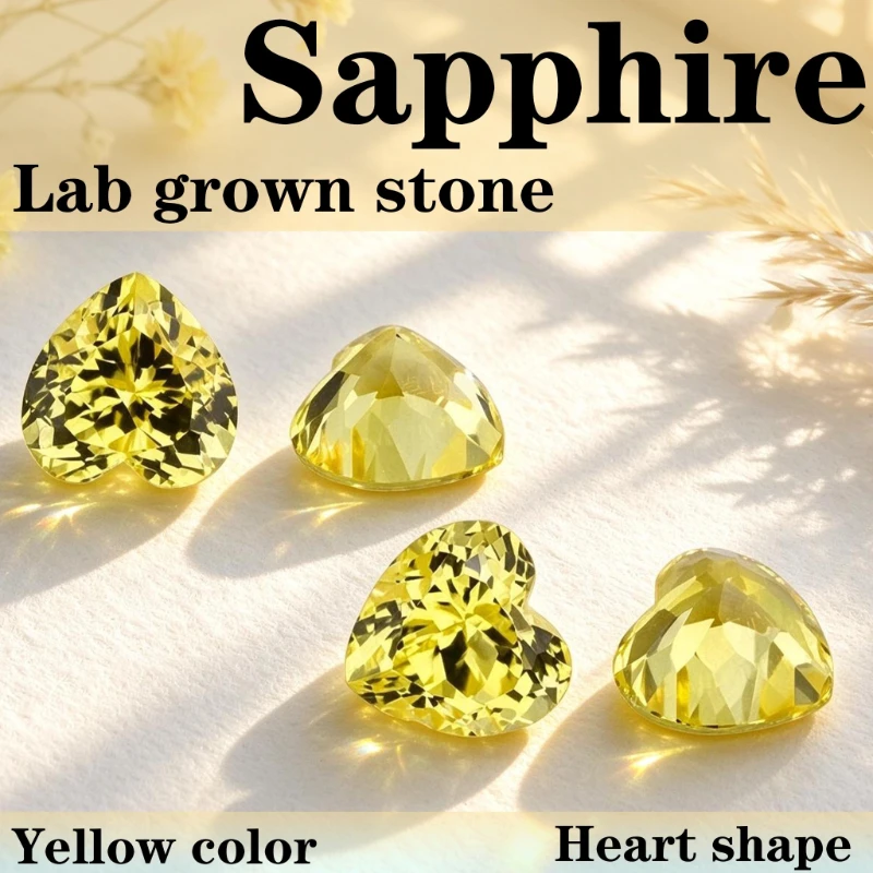 Saphir Künstlicher Edelstein Gelbe Farbe Herzform für Schmuckherstellung mit Zertifikat – Detail 1
