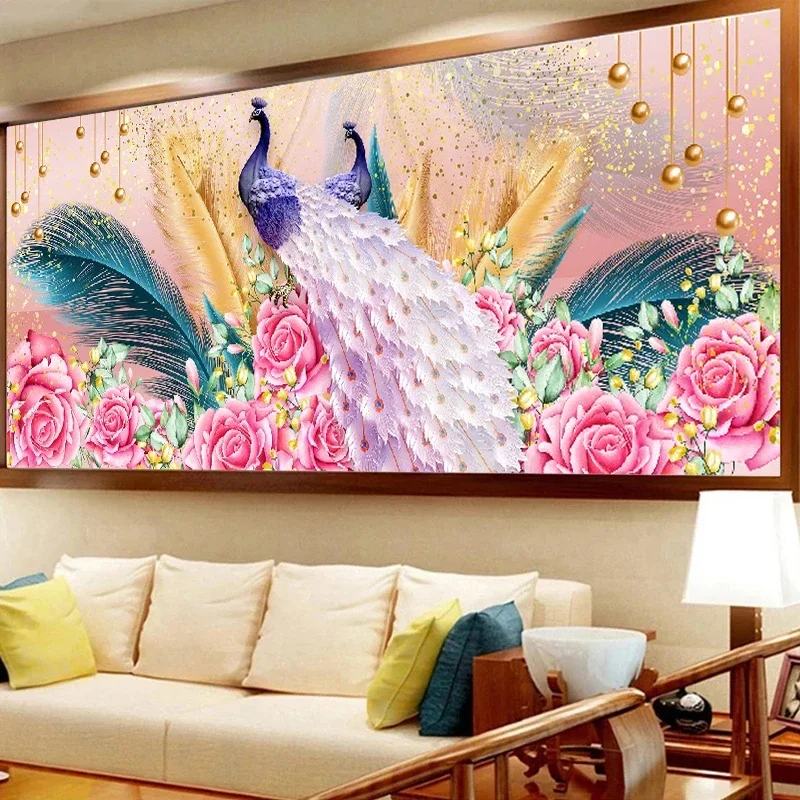 Frameless Canvas PaintingPrints Animal Picture Peacock Flower Canvas Painting Living Room Bedroom Home Decoration Wall Art Poste