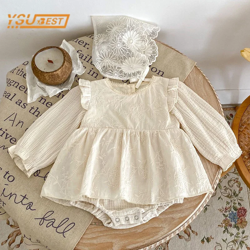 

Infant Baby Girls Romper Long Sleeves Embroidery Lace Jumpsuit 0-3Y Spring Autumn Kids Baby Girls Princess Romper Clothes