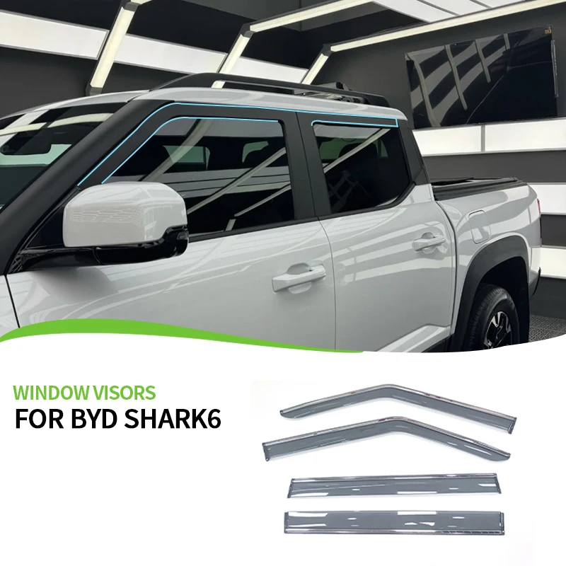 

Window Deflectors For BYD Shark 6 4pcs Weathershields Door Visor With Stainless Steel Sun Rain Guard Upgrade Car Accessories