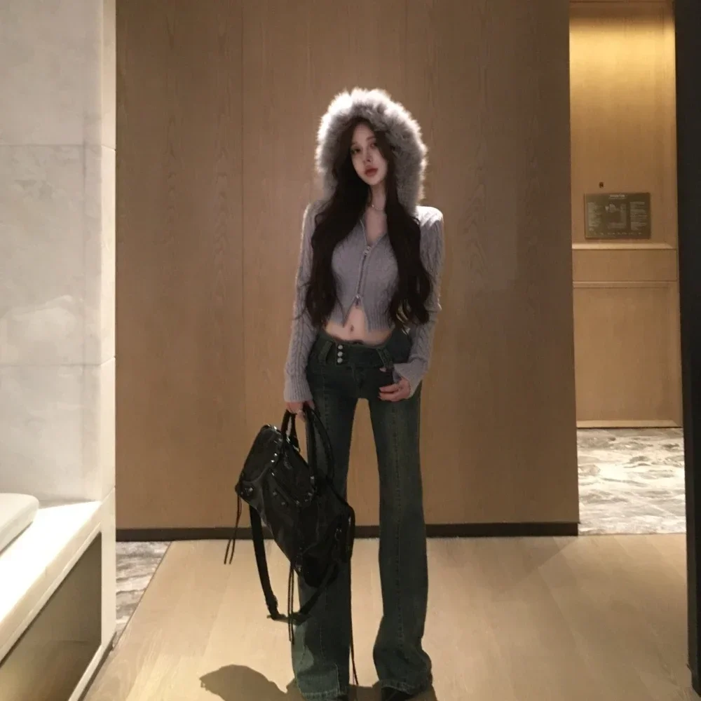 Natural Fur Jacket Real Fox Fur Sweater Outerwear Fashion Lady 2025 Autumn Winter New Long Sleeve Zippered Knitted Women Jacket