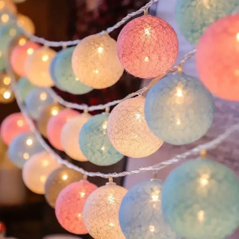 10/20LED Cotton Balls String Light Wedding Party Garland Fairy Street Lights Outdoor Garden Patio Christmas Decorations for Home