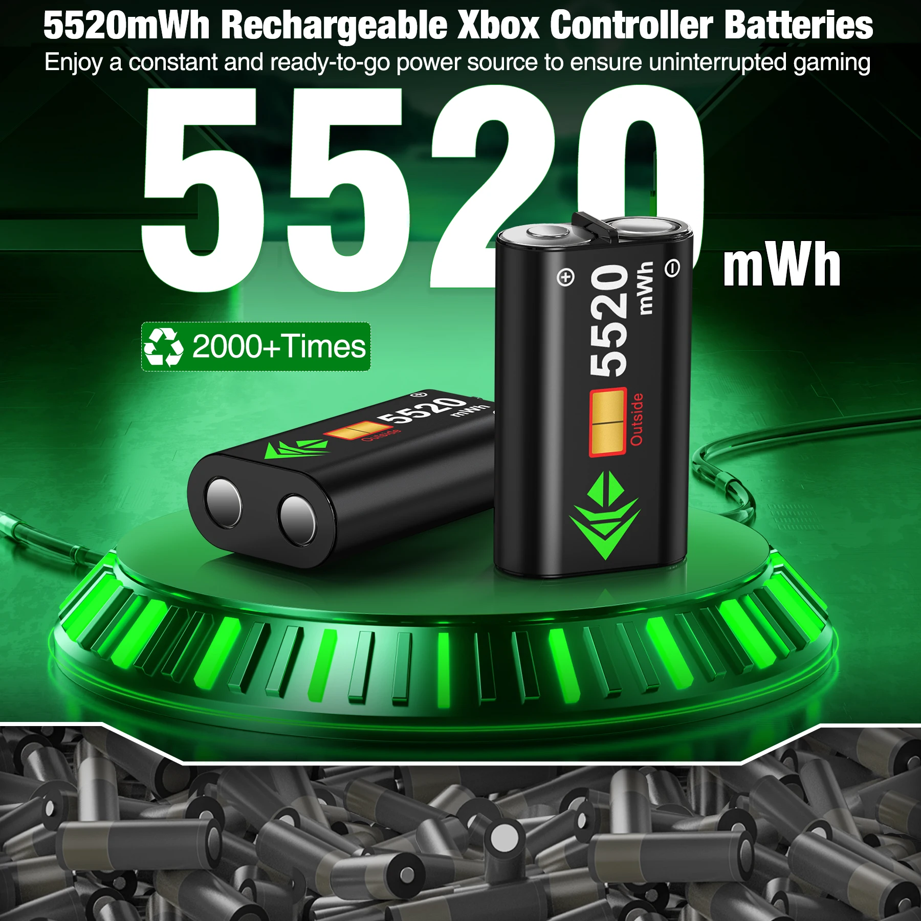 DinoFire A100 mit 2*5520 MWh wiederaufladbarem Akku und RGB-Ladekabel für XBOX-Controller für XBOX Series S/X / XBOX ONE S/X – Detail 7