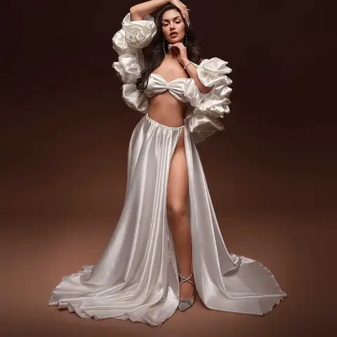 New Arrival Silk Satin Maxi Skirt High Slit Sweep Train Women Long Skirts Photoshoot Bridal Overskirt Custom Made Faldas Saia