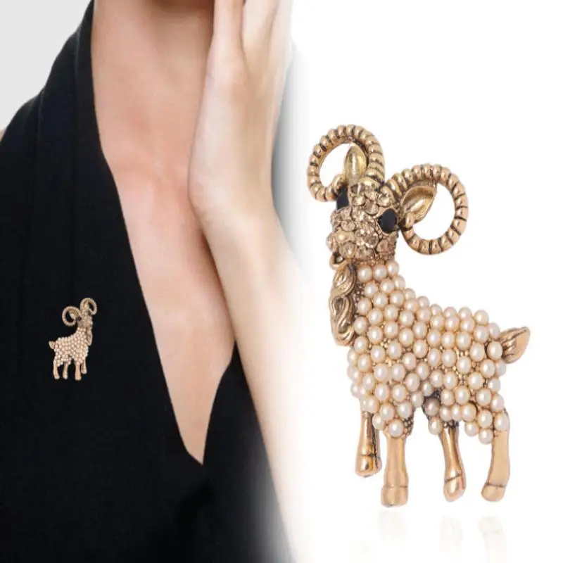1/3Pcs Baroque Luxury Sheep Goat Brooch Pin Jewelry For Men Women Wedding Party Couple Gift