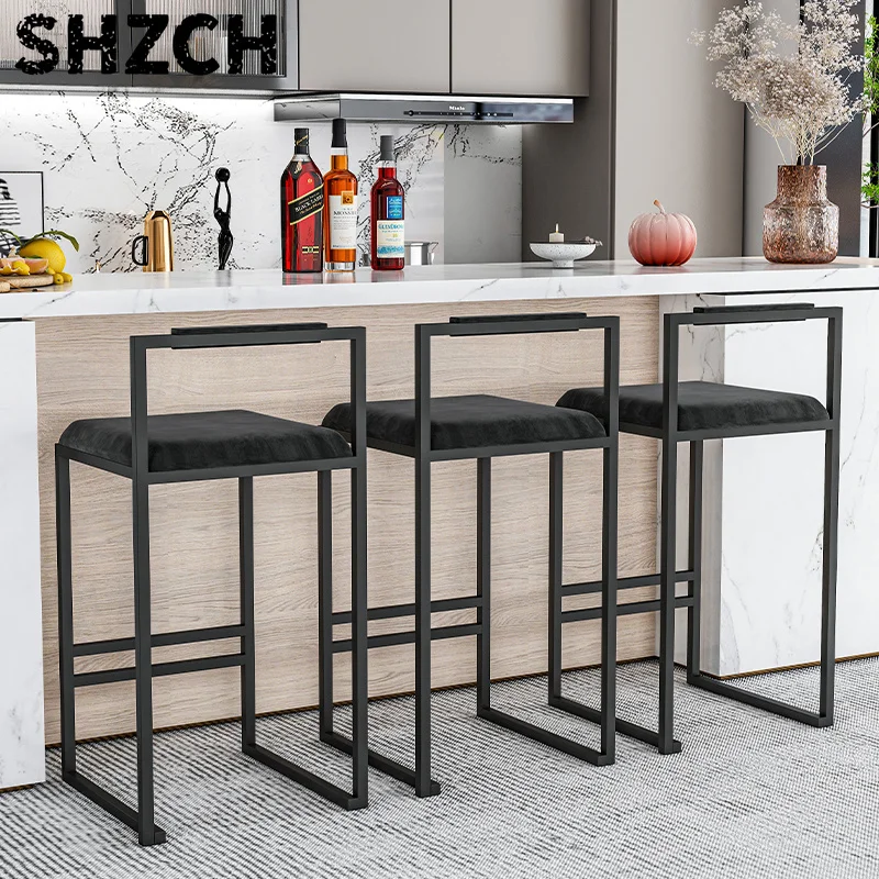 北欧ベルベットブラックバーチェアキッチン家具用アイアンハイバースツール北欧高級バーシートカウンタースツールモダン家具