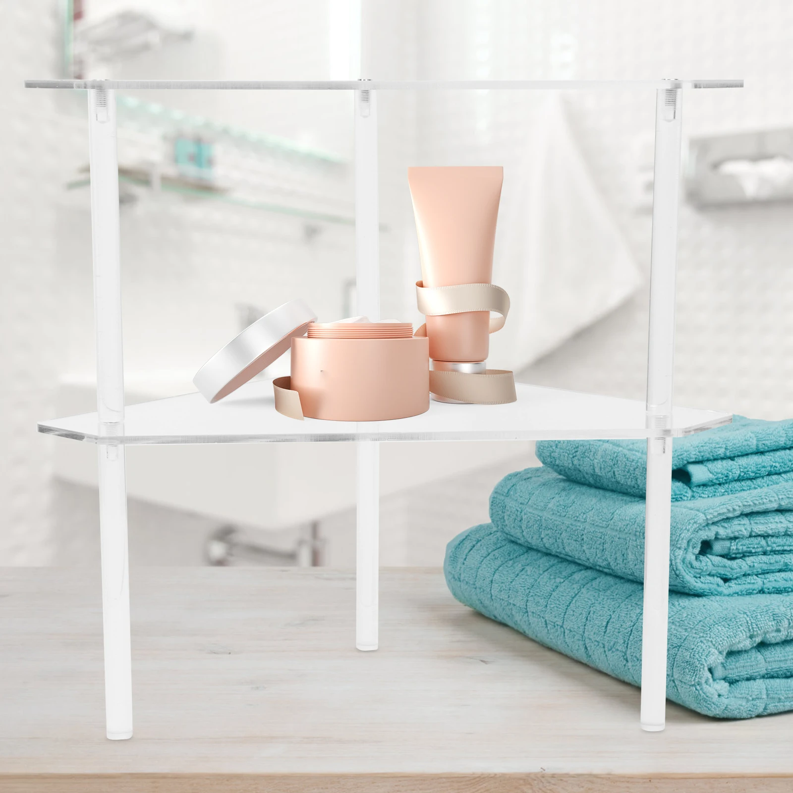 

1Set Acrylic Storage Rack Space-Saving Bathroom Shelf Household Organizer Transparent Corner Holder For