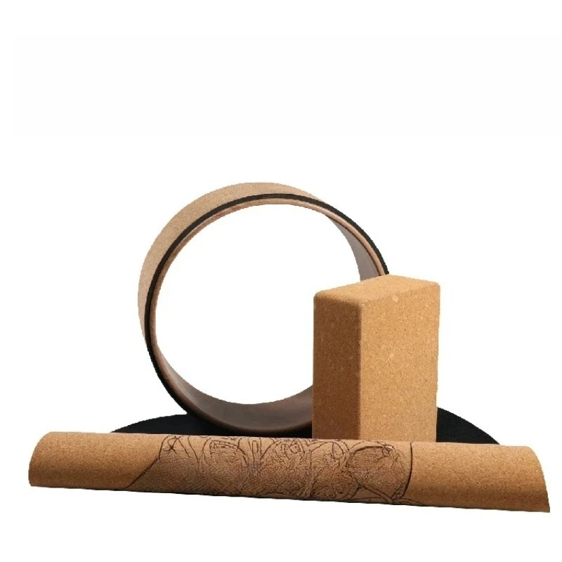 

Cork yoga accessories and support tool set including mats and building blocks