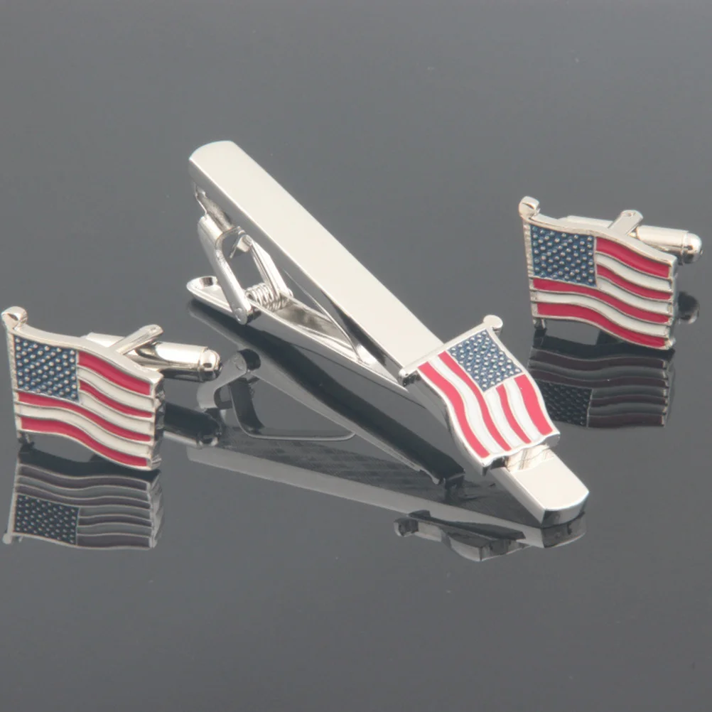 

1Set American Flag Tie Clips Cufflinks Set Chic Design Casual Formal Occasions Ideal Birthday Gift American Flag Tie Pins