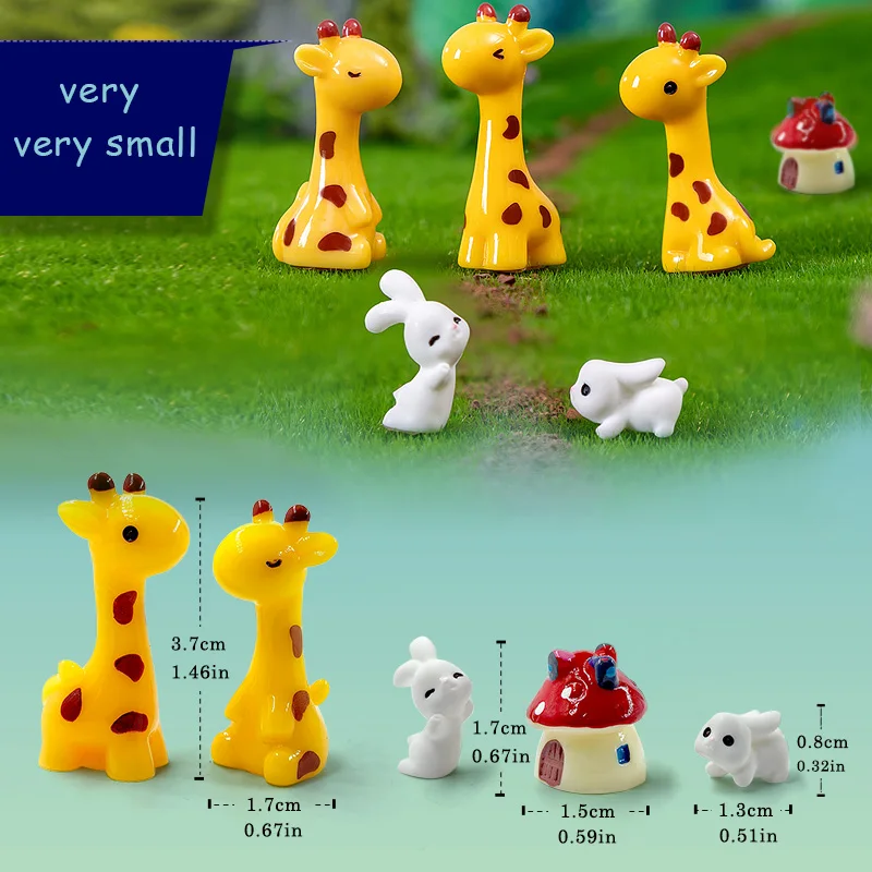 20Pcs Giraffe Goose Elephant Frog Fox Horse Koala Rabbit Mushroom House Figurine Miniature Fairy Garden Decoration Accessories