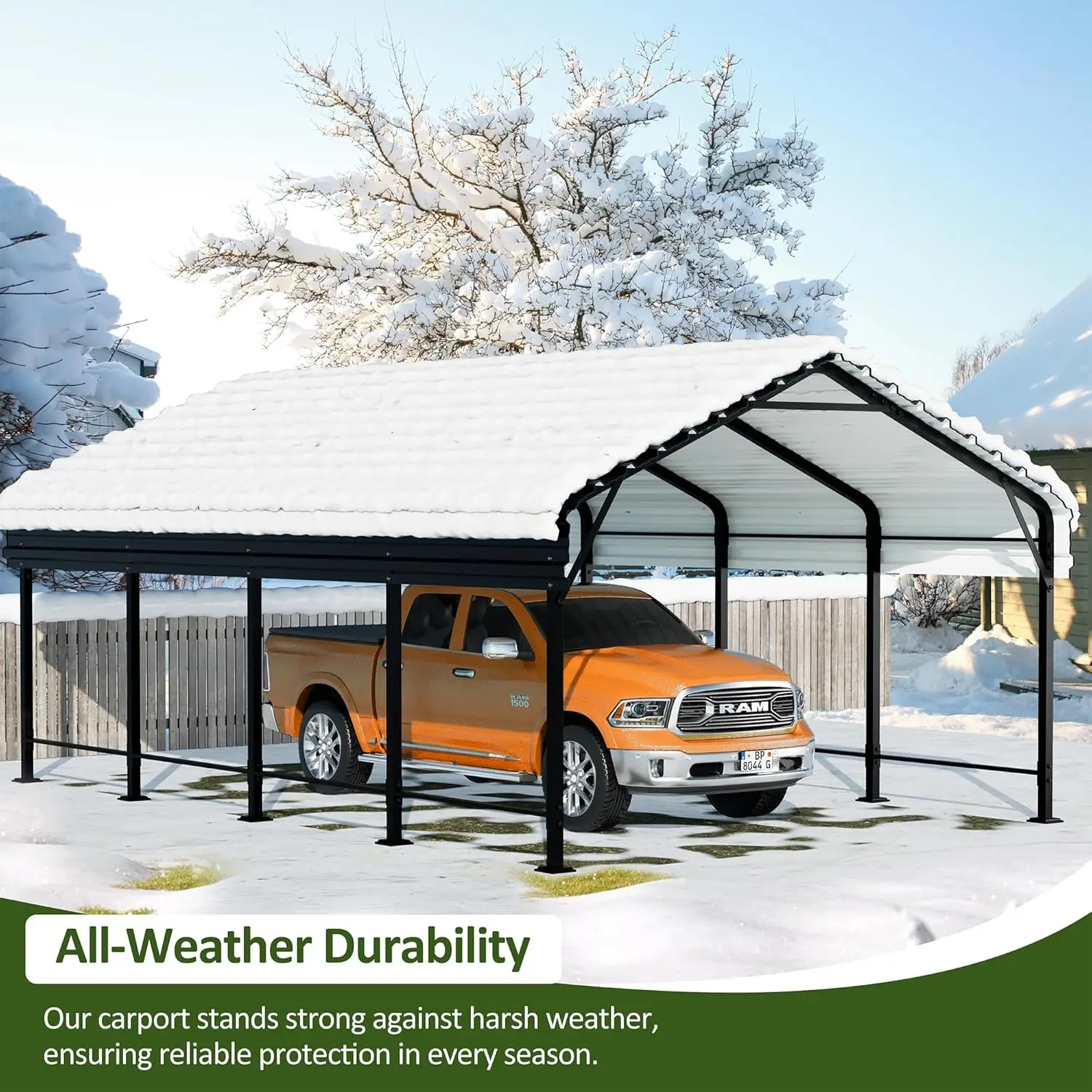 

12x20 ft Heavy Duty Metal Carport Galvanized Steel Roof & Frame Extra Large Shelter for Pickup Boat Tractor Grey Custom