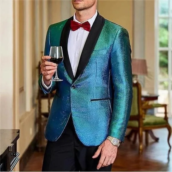 

Shiny Sparkle Effect Men's Suit Special Wide Fit Double Slit Autumn Season Fashionable No Brand Registered Trademark
