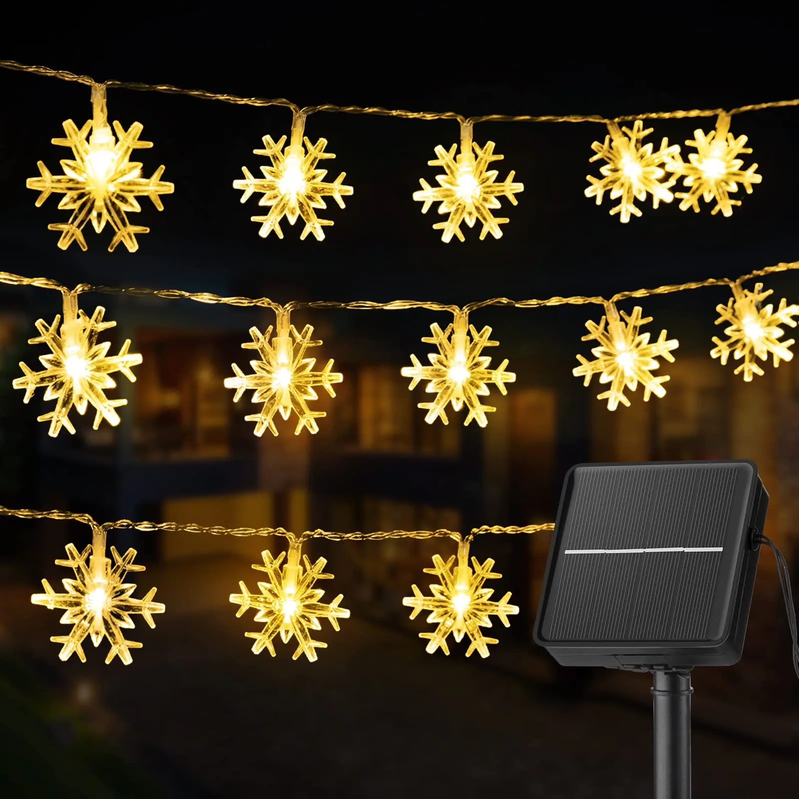 50/100LED Solar Christmas Snowflake String Lights Outdoor Waterproof Fairy Lamp 8 Modes for Wedding Party Tree Room Garden Patio