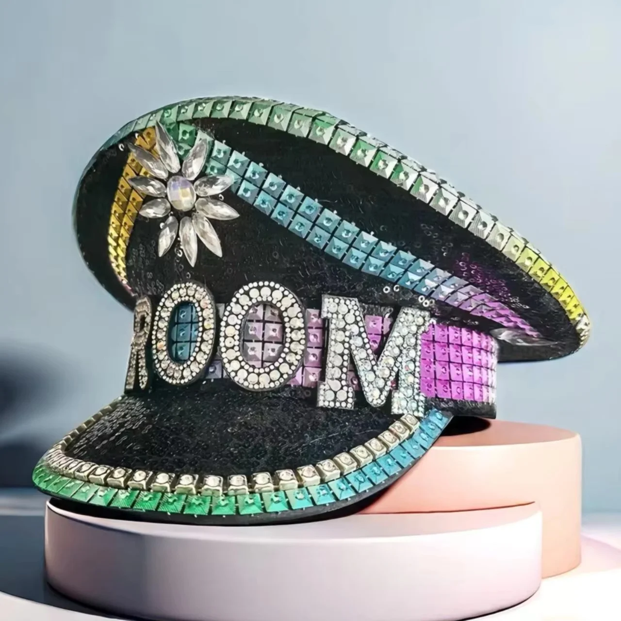 Czapki Kapitańskie HongLuan Black Groom z Cyrkoniami na Festiwal Burning Man, Kapelusz Kostiumowy na Halloween, Akcesoria Cosplay dla Kobiet