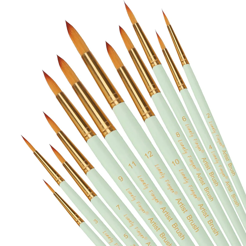 

12pcs Professional Paint Brush Round Pointed Tip Nylon Hair Artist Acrylic Brush for Acrylic Watercolor Oil Painting Body Paint