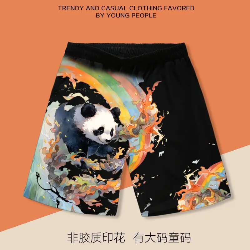 Adult and Children's Rainbow Panda Color-Block 3D Print Loose Casual Sports Holiday Beach Shorts