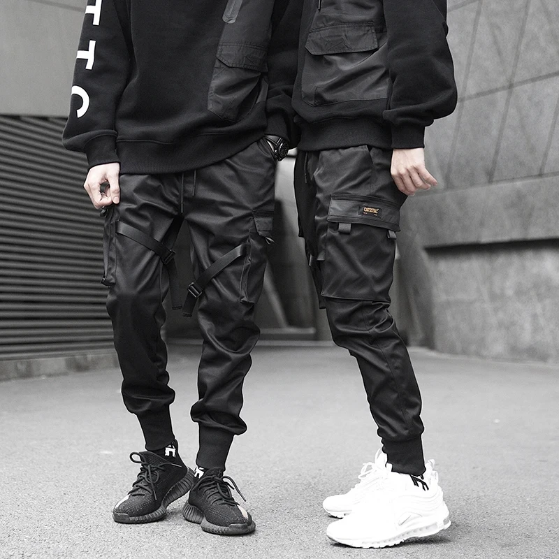 Mannen Tactische Joggingbroek Multi-Pocket Elastische Taille Harembroek Mannen Hiphop Streetwear Linten Ontwerp Functionele Cargo Broek