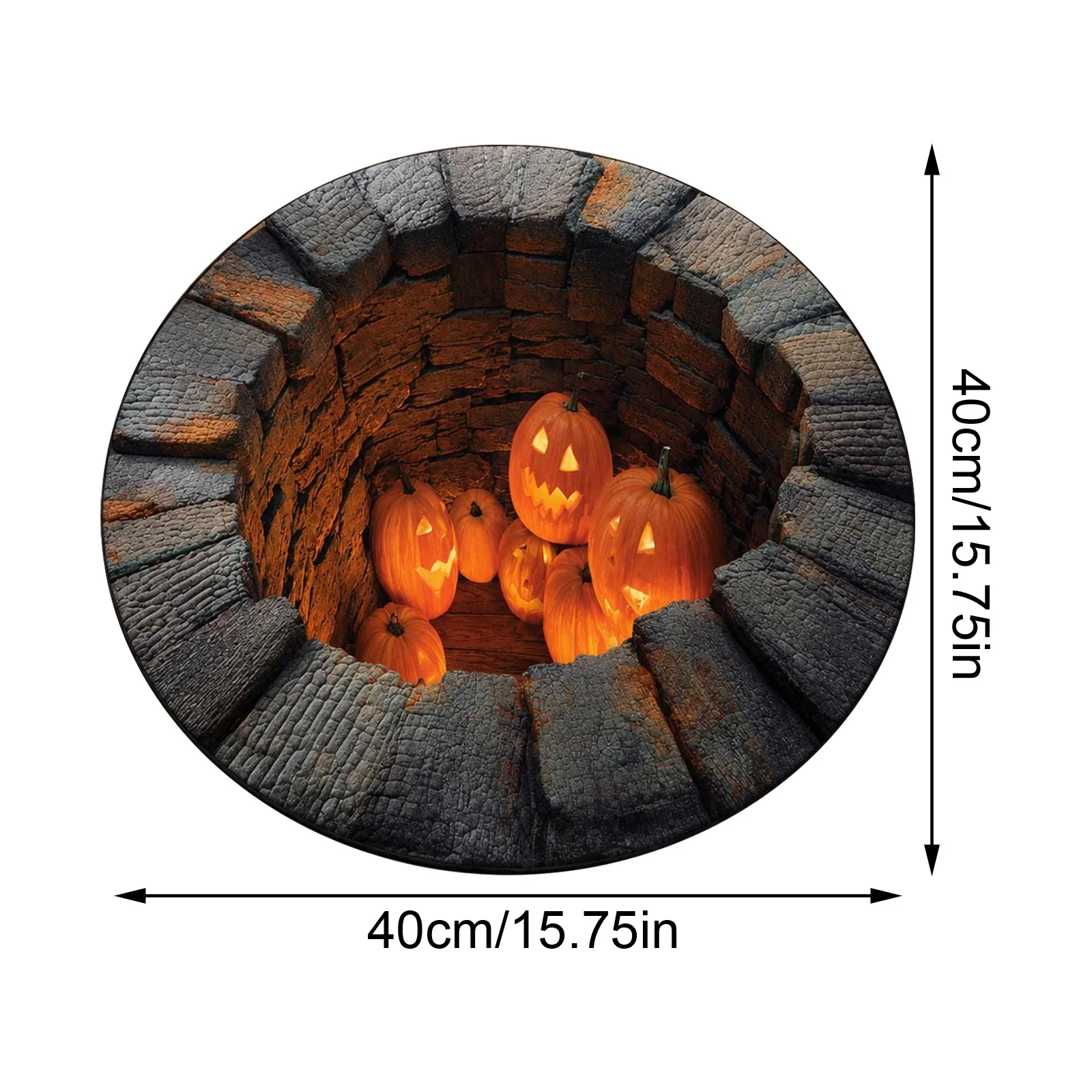 Halloween Round Rug 3D Visual Effect Crystal Velvet Floor Mat Pumpkin Well Pattern Non‑Slip Doormat Indoor Party Decor Carpet