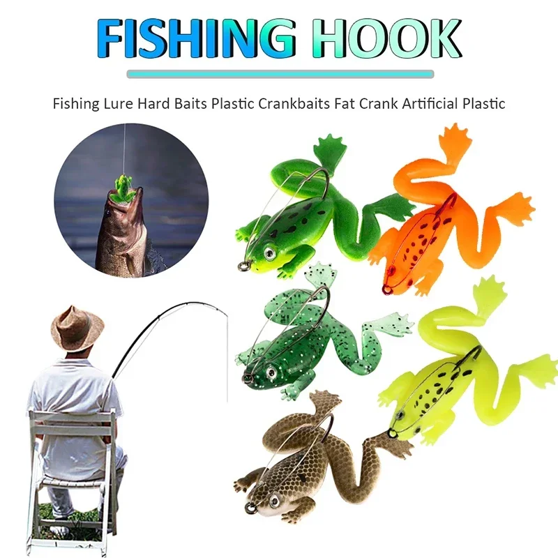 6cm/5g 3D Frog Lure Soft Tube Baits PVC Fishing Lures with Fishing Hooks Artificial Spinning Sequined Bionic Fishing Bait