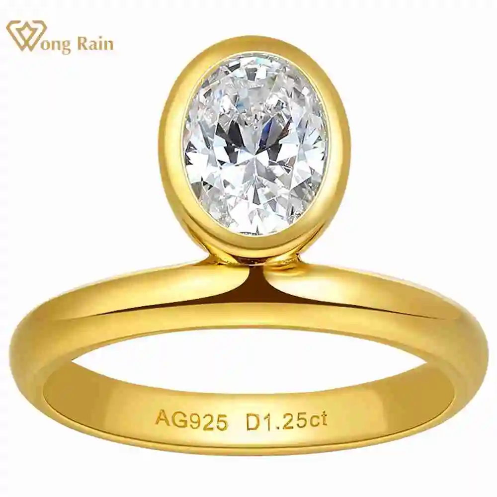 

Wong Rain 18K Gold Plated 925 Sterling Silver 1.25CT Oval Cut Lab Sapphire Gemstone Women Rings Wedding Engagement Fine Jewelry