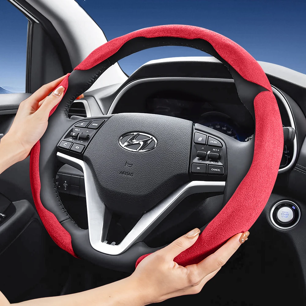 Funda de Volante Deportiva de Gamuza para Hyundai con Diseño de Cierre a Presión para Tucson, Elantra, Avante, I30 Sedán, Alcazar, Grand Creta, I10, Kona, Kauai, Santa Fe, Xcent, Aura, Venue, I20, Sonata, Color Negro