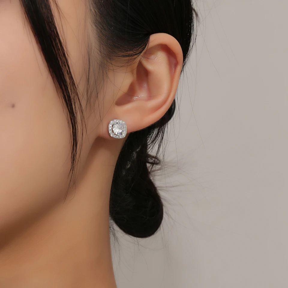 ZAKOL Classic White Square CZ Stud Earrings For Women Exquisite Round Cubic Zirconia Crystal Ear Jewelry Gift