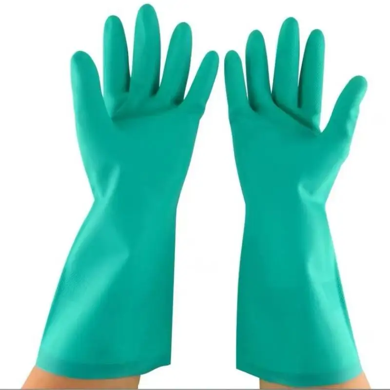 Thick Nitrile Gloves - Chemical Acid Resistant Waterproof Long Sleeve Gloves Painting Washing Kitchen Home Garden Latex  Free