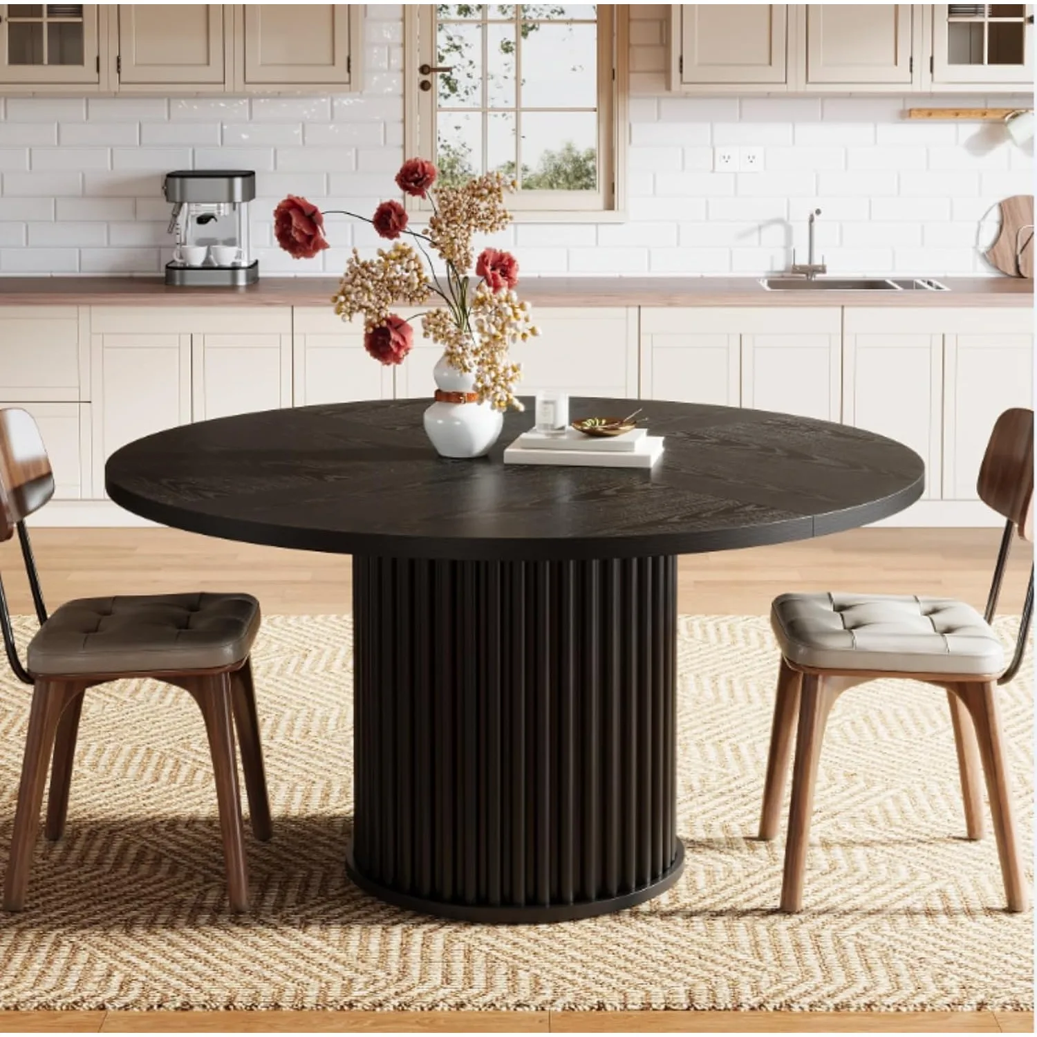 LITTLE TREE Round Dining Table for 4-6, 47-Inch Modern Circle Kitchen Table, Farmhouse Dinner Table for Dining Room, Kitchen