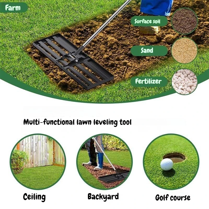 60 Inch Foldadble Rake Multifunctional Levelawn Garden Hand Tools Durable Lawn Care F ertilizer Spreader Grass Land Organizer