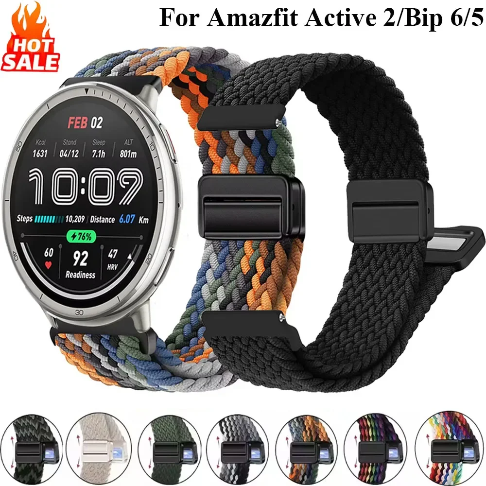 20 مللي متر 22 مللي متر النايلون مضفر الفرقة ل Amazfit نشط 2/GTS 4 البسيطة المغناطيسي حزام الساعات سوار Amazfit Bip 6 5 GTR 4/الوازن سوار