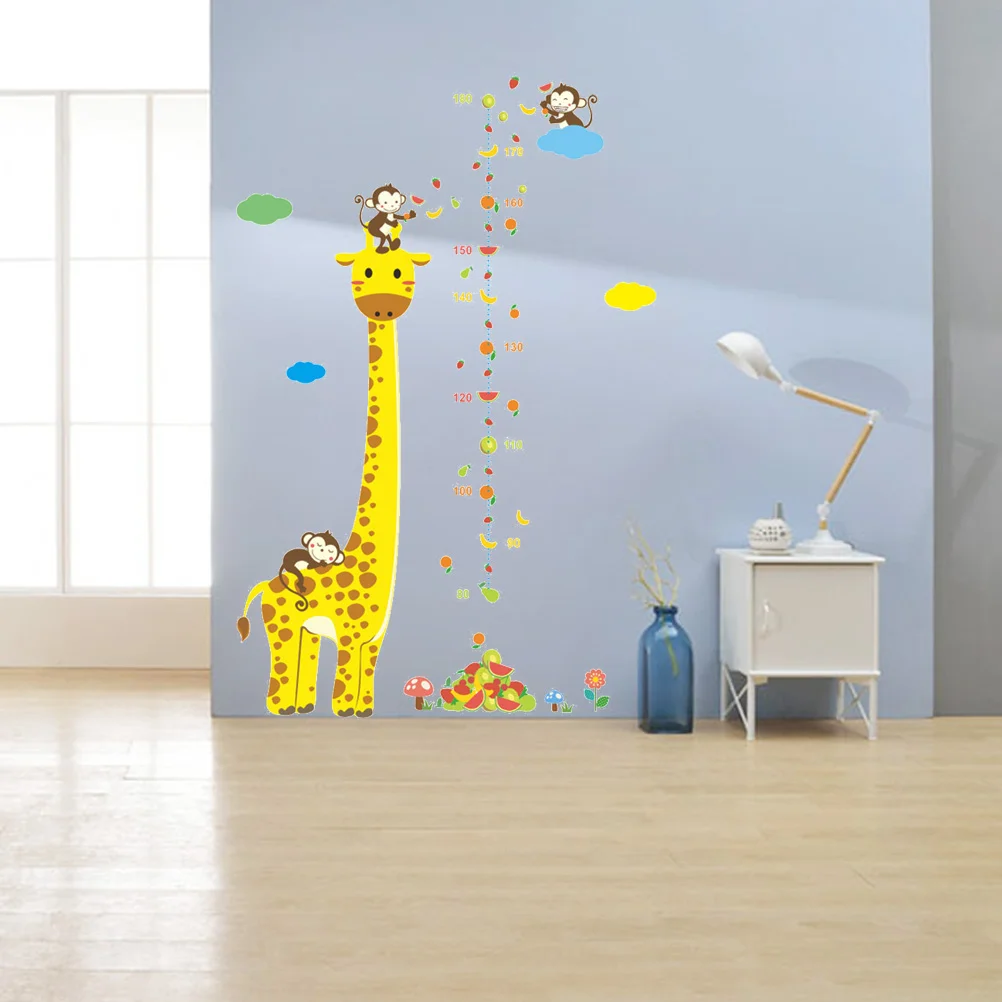 Cartoon Kindergarten Removable Stickers Giraffe Height Chart Growth Child