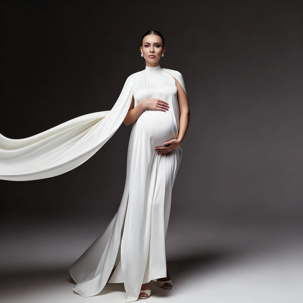 Elegant High Neck Maternity Photography Props Dress Cape Sleeve Pregnancy Gown Photo Shoot Sexy Baby Shower Women Maxi Gowns