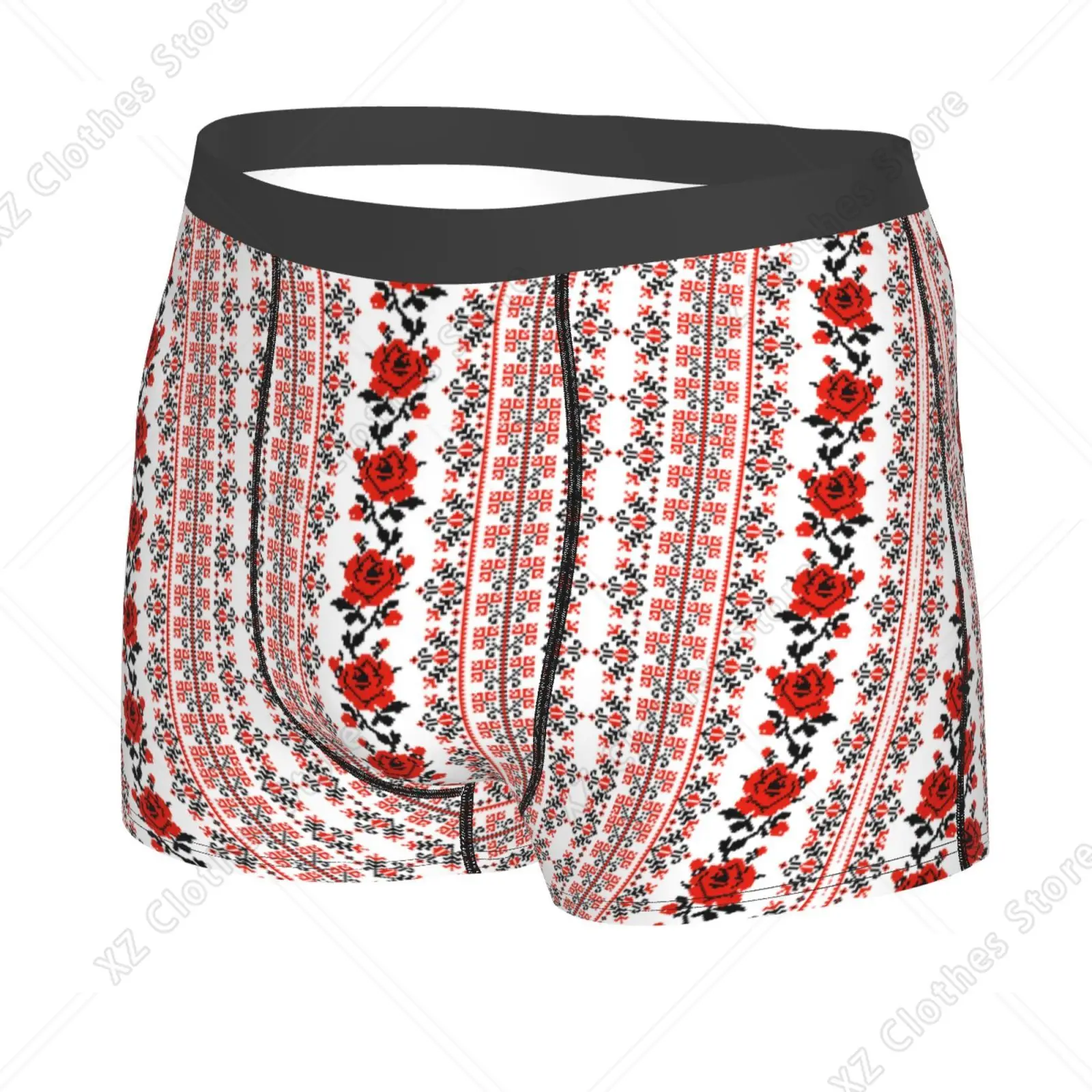 Scandinavia Vintage Boho Rose Pattern Underwear Men Stretch Boxer Briefs Shorts Panties Soft Sexy Underpants for Male