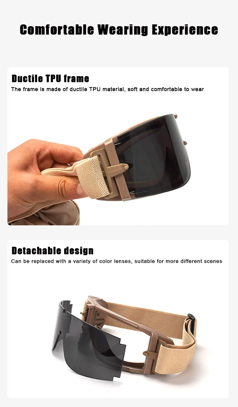 نظارات تكتيكية JSJM 2025 - نظارات واقية مقاومة للرياح UV400 للرماية وركوب الدراجات وتسلق الجبال والرياضات الخارجية