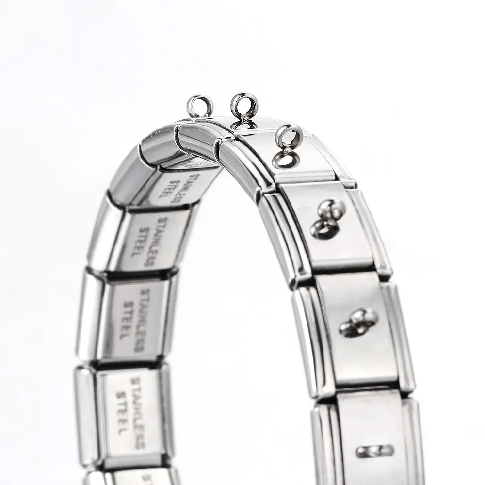 1PC Multifunctional Simple Italian Charm Link Charm Width 9mm Beads Splicing Elastic Stainless Steel Bracelets DIY Jewelry