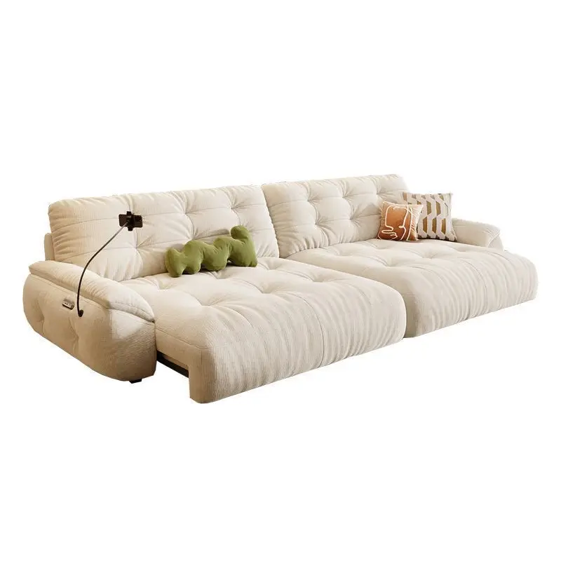 Home electric sofa bed retro style fabric black small apartment living room multi-functional sofa lazy marshmallow