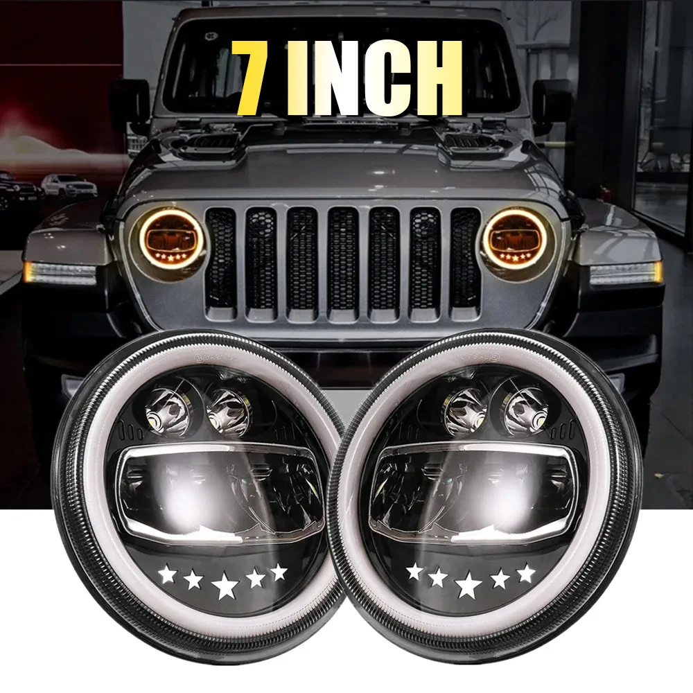 

400W 7 Inch LED Car Motorcycle Headlight Assembly For Harley Yamaha Jeep TJ JK Hummer Wrangler Angel Eye Headlamp 12V 24V