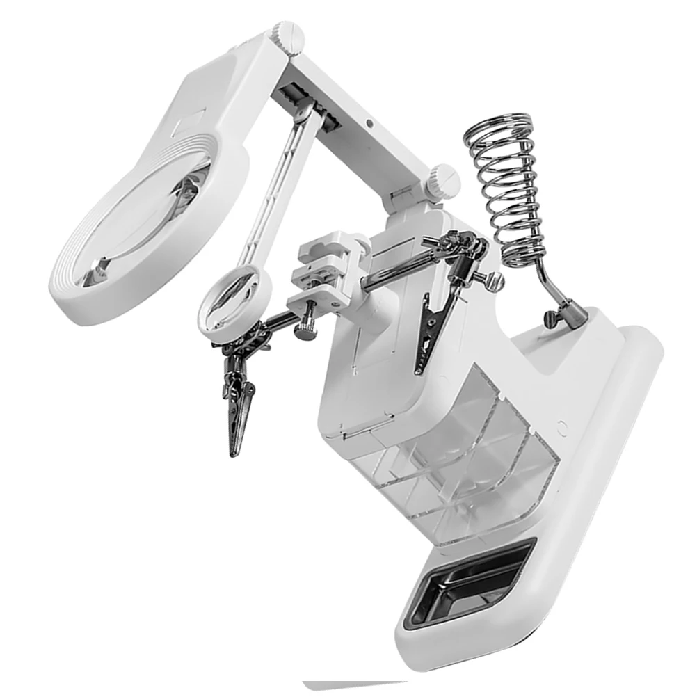 

Desktop Magnifier Station with LED Light 3 Zoom Lenses Replaceable for Soldering Jewelry Making Hobbies Retractable Magnifier