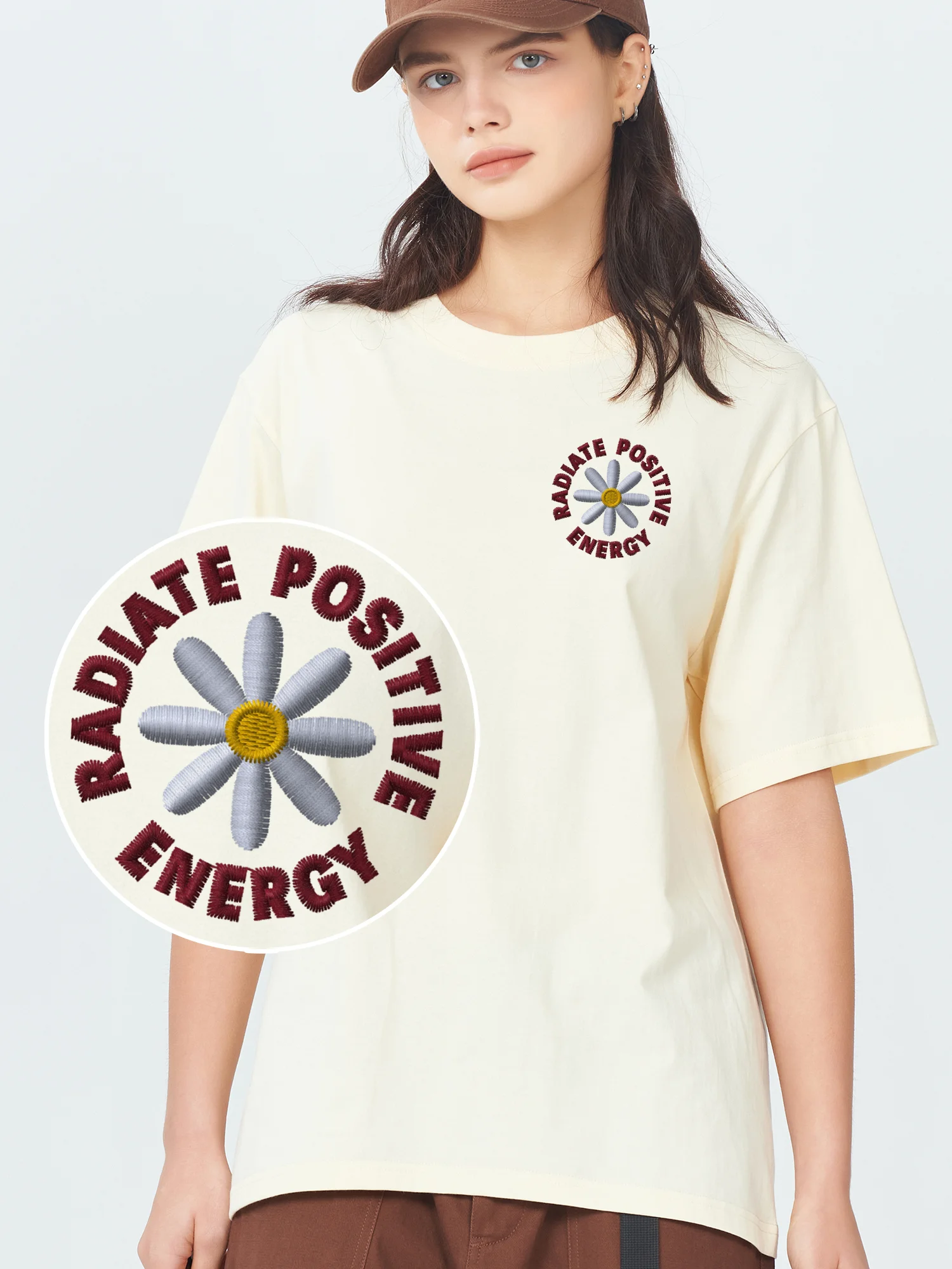 

Quote Positive Embroidered Tshirt Letter 100% Cotton Luxury Clothing T-Shirts Embroidery T-Shirts Tops Tees Harajuku
