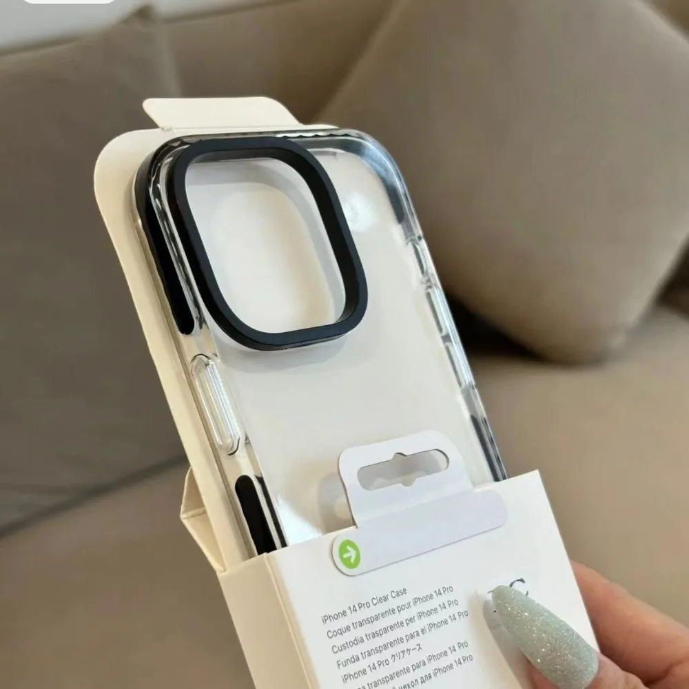 

Luxury Transparent Airbag Phone Case For iPhone 17 16 15 14 13 12 11 Pro Max Plus 17 Air Contrasting Bumper Shockproof TPU Cover