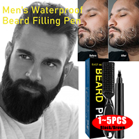 Beard Filler Pen Kit Waterproof Four Prong Beard Filler Pencil With Beard Brush Male Moustache Repair Shaping Coloring Pen
