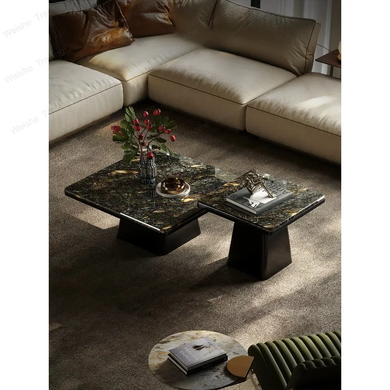 

Italian light luxury solid wood coffee table designer creative high-end platinum diamond luxury stone size square combination