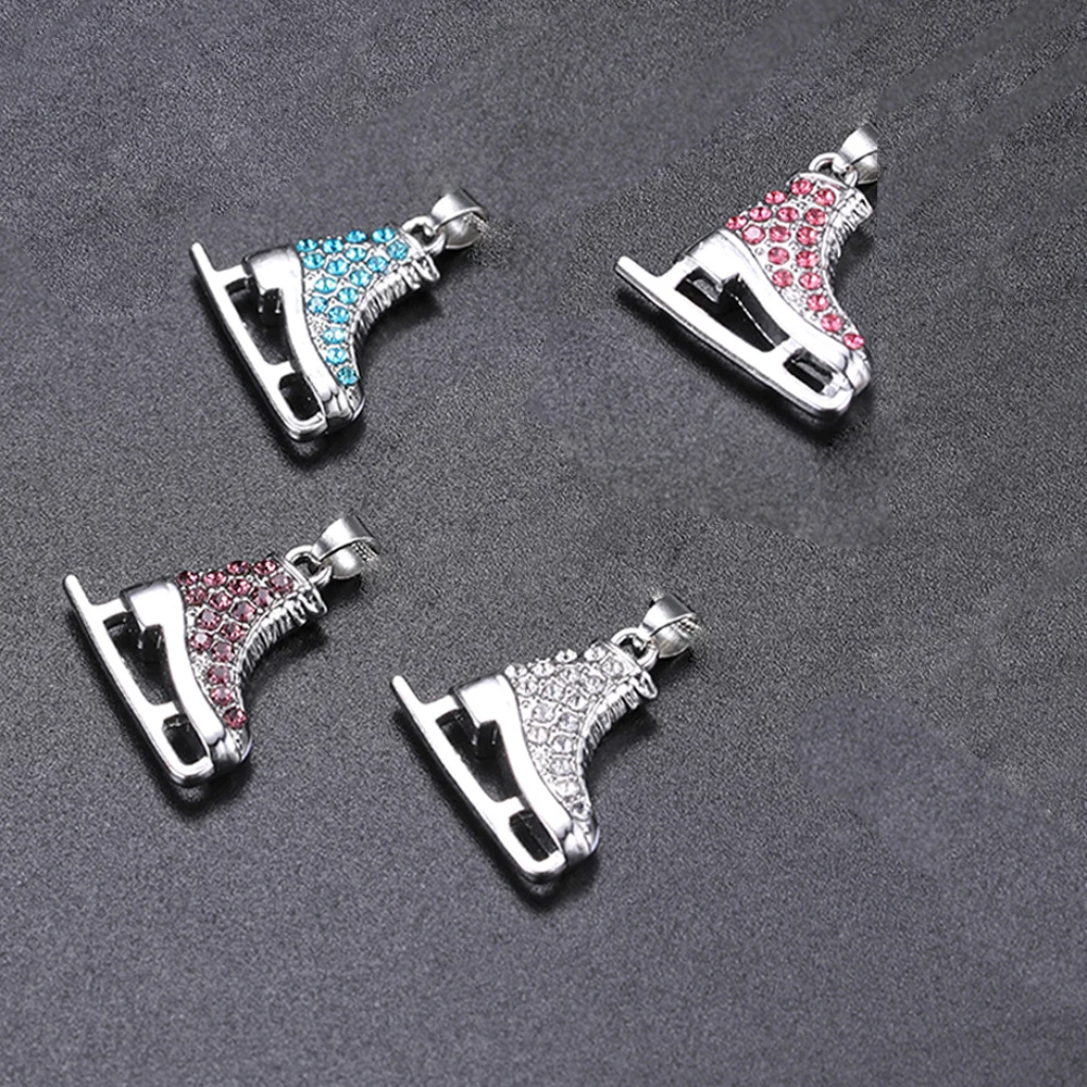 Fishhook Zircon 3D Ice Skate Shoe Bracelet White Enamel Luxury Blue Pink Crystal Thick Chain Bangle Charm for Man Women  Jewelry