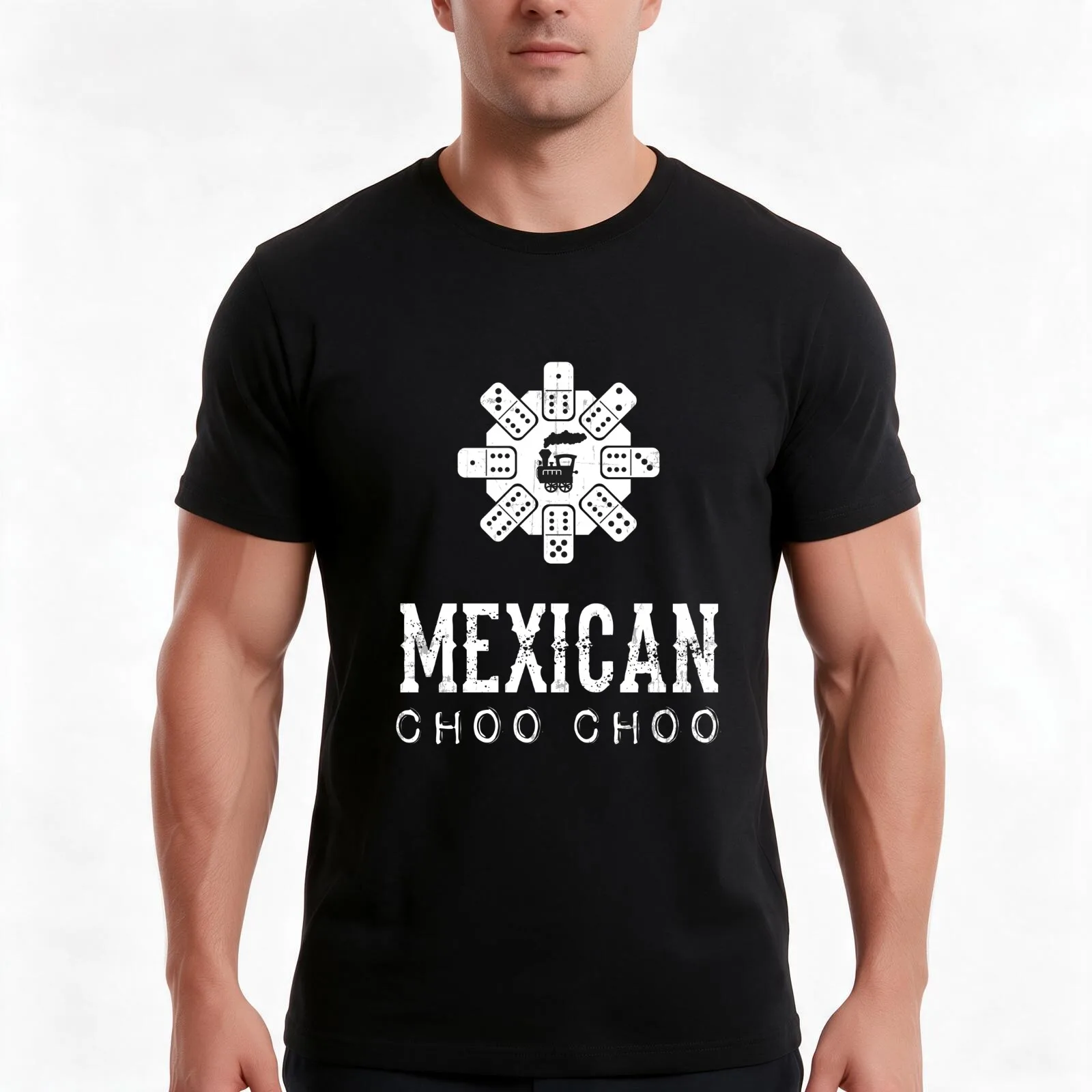 Mexican Train Choo Choo Mexican Dominoes T-Shirt, Summer Casual Cotton Tee, Oversized Streetwear Tops, Vintage Graphic Print