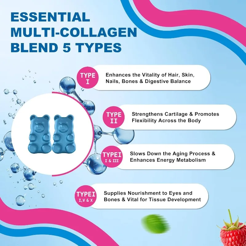 collagen peptide gummies contain biotin, protein, and various vitamins - hair, skin, nails, immune digestive joints, and bones