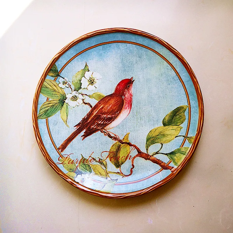 

European-style garden flower and bird home creative ceramic western food plate breakfast square plate decorative plate