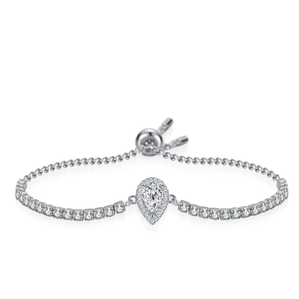 MINWEEN 18k Gold Plated 2ct Pear Cut Moissanite Bracelet for Women 100% S925 Silver Luxury Jewelry